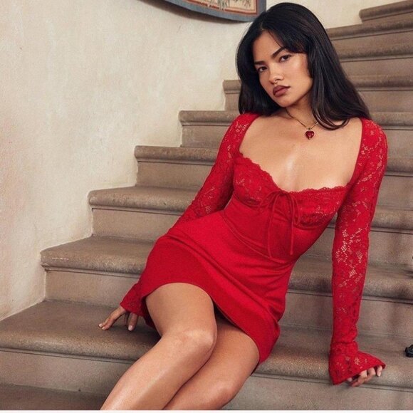 House of CB Red Lace Mini Dress - Picture 2 of 6